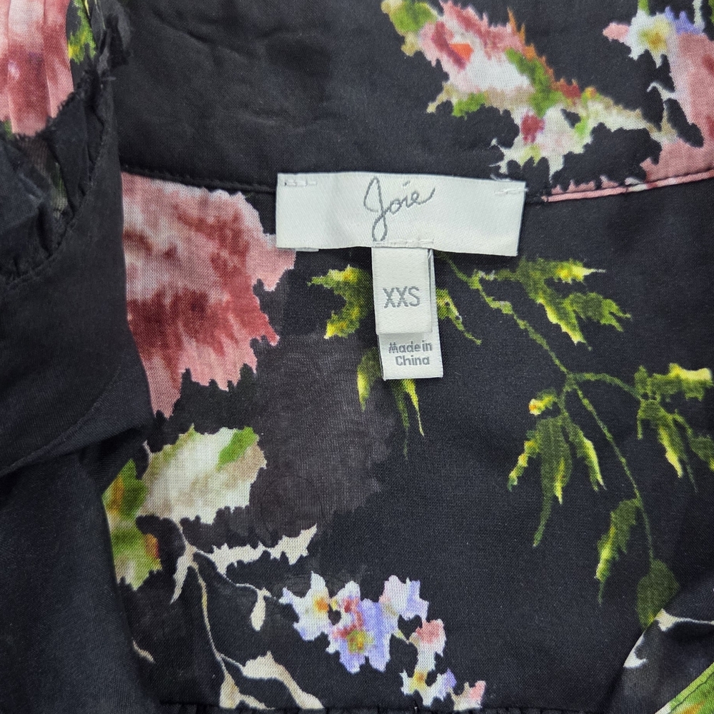 Joie Black Floral Top with Pink and Green Accents